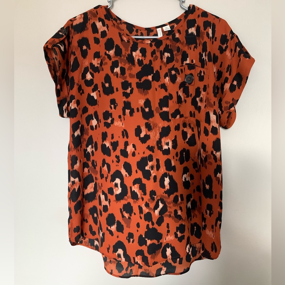Cato Rust Orange & Black Leopard Print Blouse